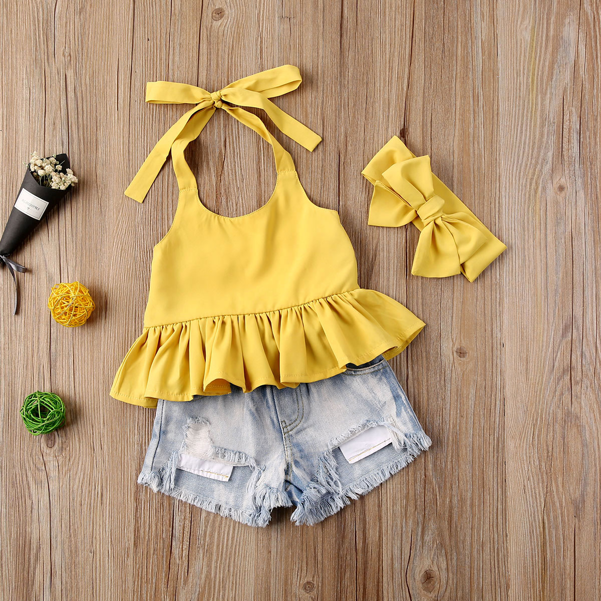 2020 Baby Summer Clothing Infant Kids 1-6T Baby Girls Shirt Dress Top Denim Ripped Shorts 2Pcs Set