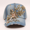 Handmade diamond-encrusted golden silk flower decoration modeling cowboy baseball hat European and American fashion women summer
