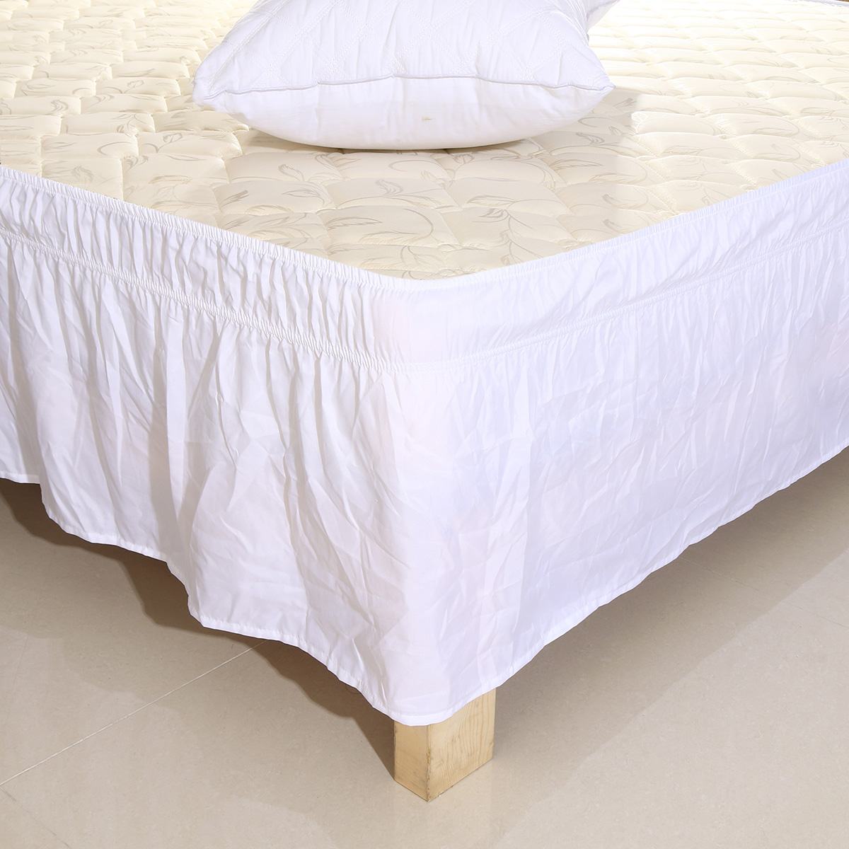 Wrap Around Hotel Queen Size Bed Skirt White Bed Shirt without Surface Elastic Band Single Queen King Easy On/Easy Off Bed Skirt