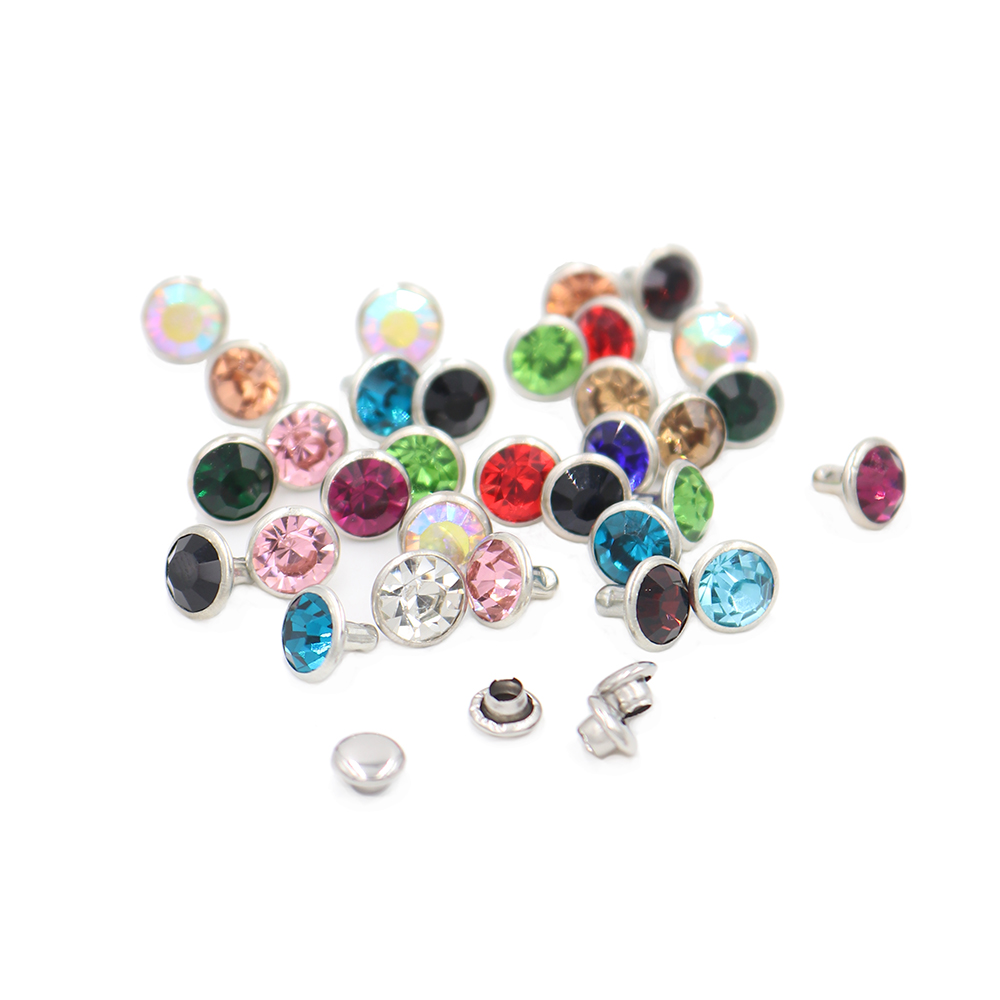 100sets Mix Color 6mm/8mm Crystals Rhinestone Rivets Diamond Studs For Leathercraft DIY Rivets for leather