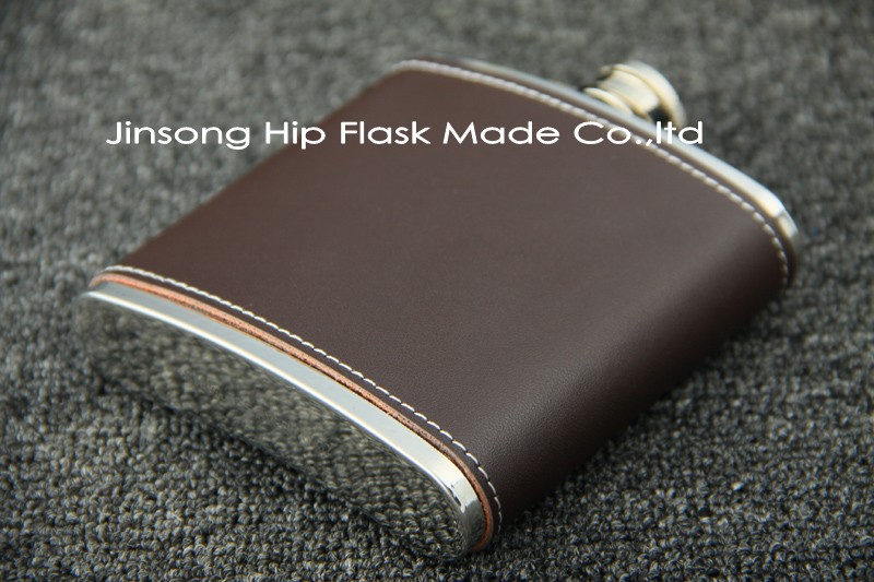 50pcs Genuine leather hip flask 6 oz with screw cap