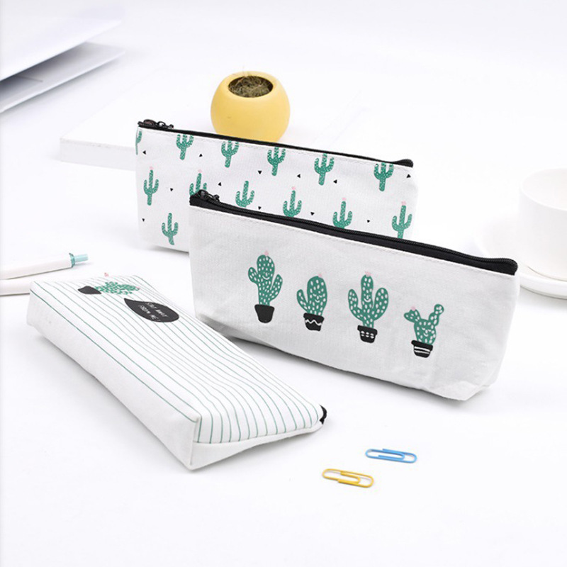 Cactus Pencil Case For Kids School Supplies Canvas Pen Bag Box Large Capacity Stationery Students Zipper Holder Pencilcase Pouch