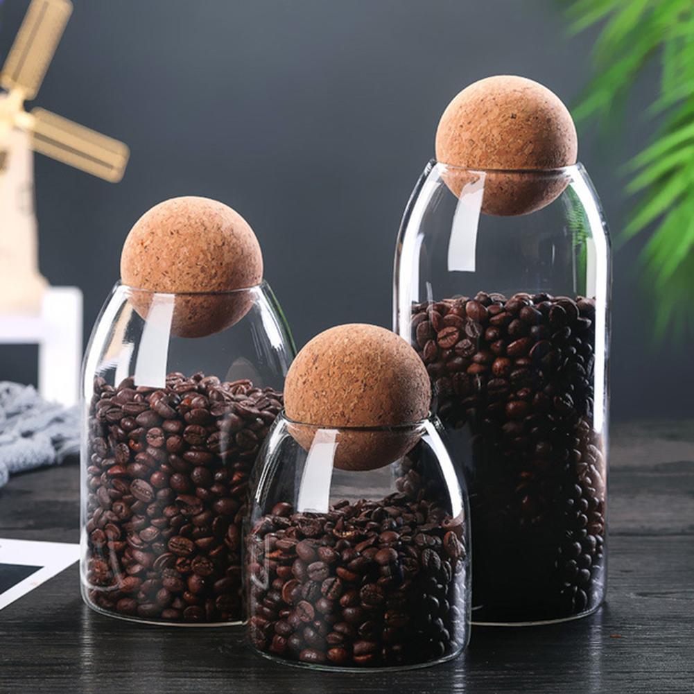 550/750/1200ml Storage Bottle Ball cork lead-free glass jar with lid Bean Sugar Tea Coffee Cork Stopper Glass Jar Can