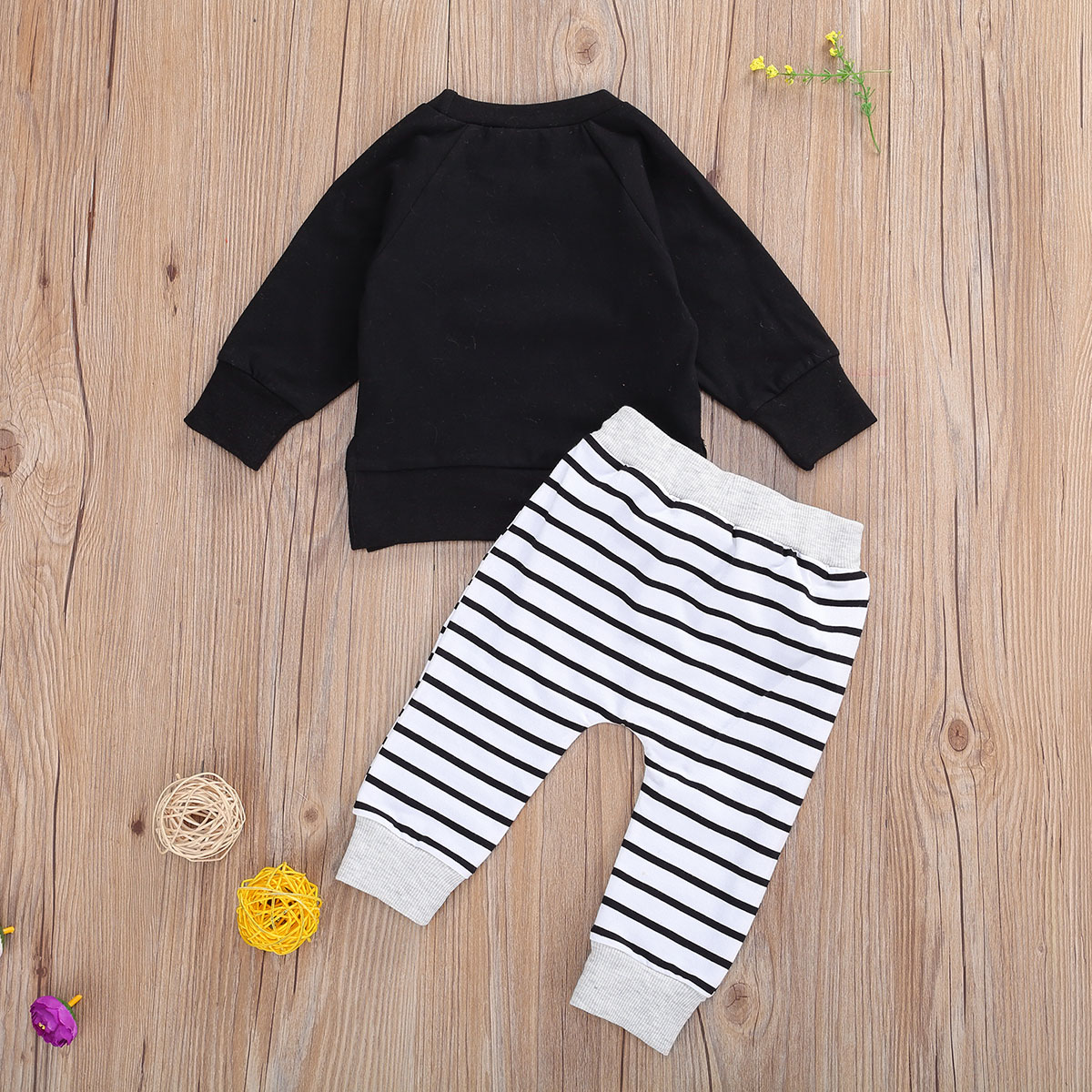 0-24M Baby Boys Clothes Sets Long Sleeve Pullover Sweatshirt Tops Solid/Striped Pants Trousers