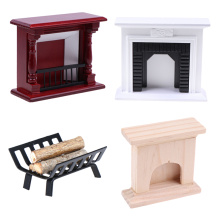 Dolls house accessories 1/12 toys mini wood fireplace,Metal Rack with Firewood decoration miniature furniture