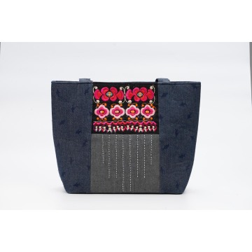 Yi-Style Rhododendron Embroidered Denim Tote Bag