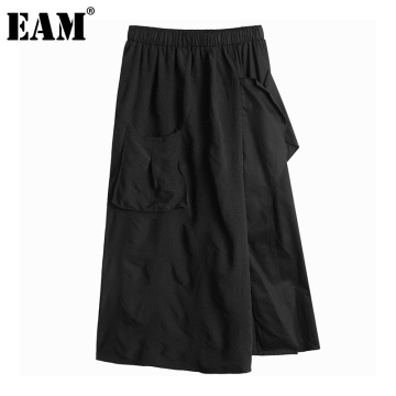 [EAM] High Elastic Waist Black Irregular Split Joint Pocket Half-body Skirt Women Fashion Tide New Spring Autumn 2021 1Z456