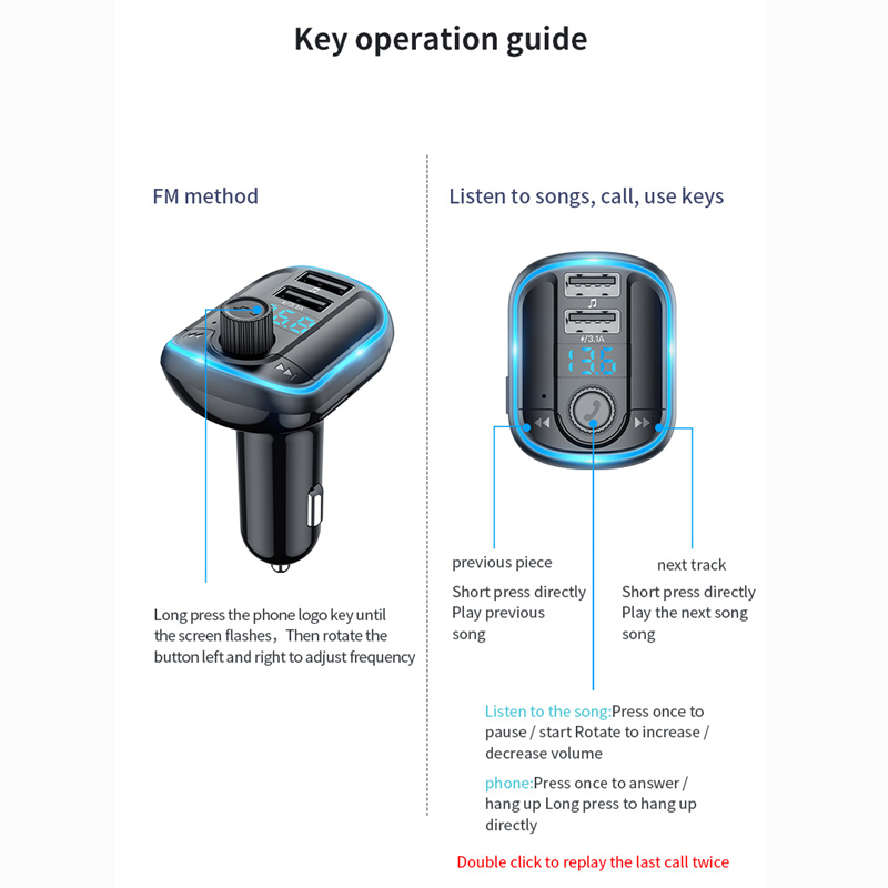 Car MP3 With Aperture Breathing Light Blue Light MP3 Player Bluetooth Quick Charge Bluetooth Handsfree Car Kit Accessory For Car