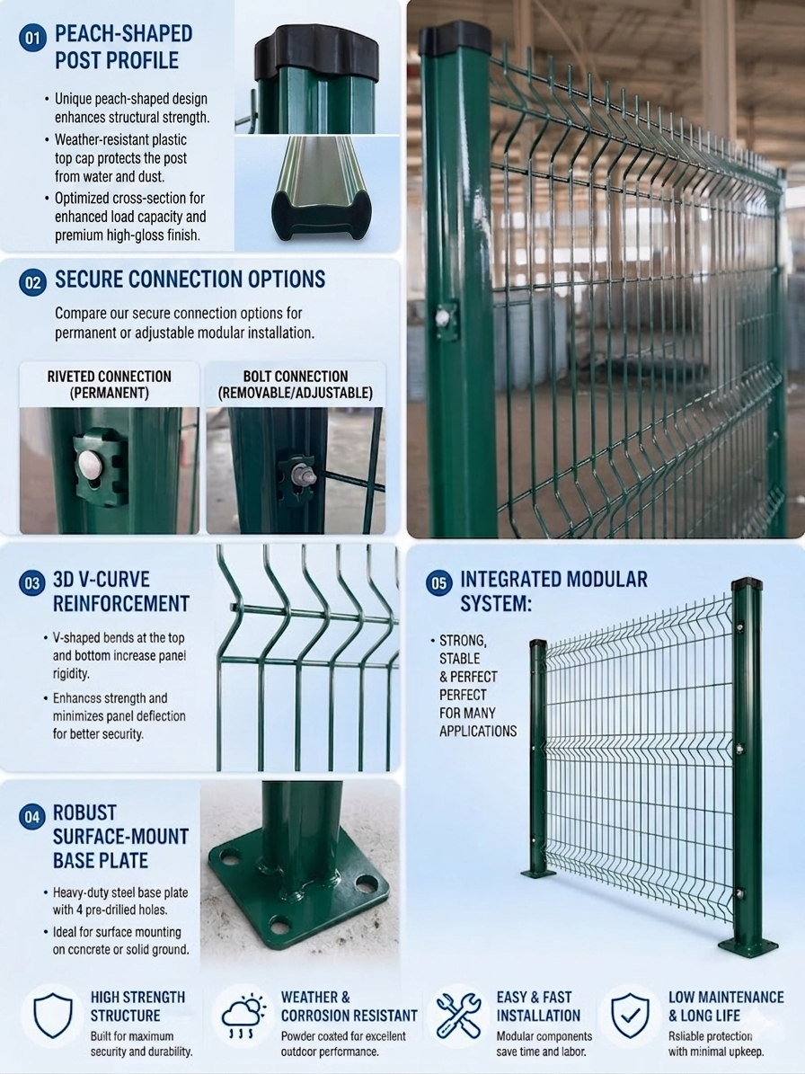ANJIA Group 3D curved welded fence close‑up PVC coated green RAL 6005 for garden and park fencing