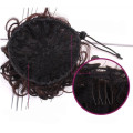 100% Human Hair Bun Extensions Drawstring Chignons Hair Piece Wig Wavy Curly Messy Hairpiece Non-remy Brazilian Brown Color