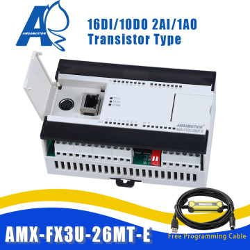 AMX-FX3U-26MT-E Compatible Mitsubishi MELSEC Series PLC Transistor 2AI/1AO 16DI/10DO Ethernet MODBUS Programmable Controller