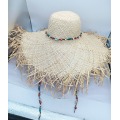 Rafia straw hats with color wood beads