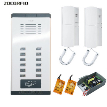 DIY easy Door Phone Intercom Doorbell System For 12 Units Apartment + Electronic control lock/+2 phone+1 power+10 keyfobs