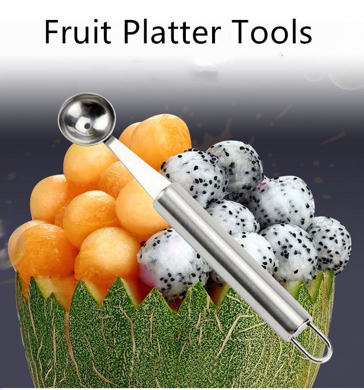 Kitchen Stainless Steel Fruit Platter Tools Carving Knife Watermelon Digging Ball Spoon Cut Fruit Tools Kitchen Stuff
