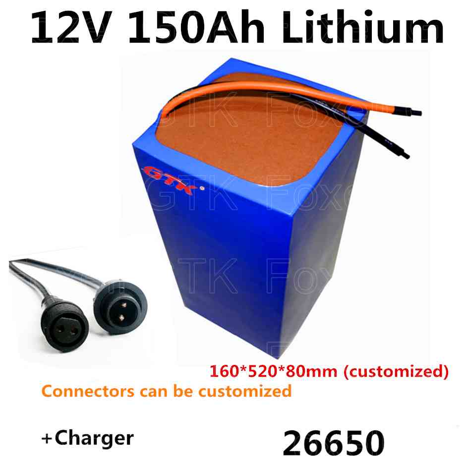 Rechargeable 26650 12V 150Ah lithium liion battery pack for Solar panel solar energy storage RV Engine Starting Battery+Charger