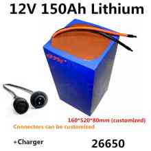 Rechargeable 26650 12V 150Ah lithium liion battery pack for Solar panel solar energy storage RV Engine Starting Battery+Charger