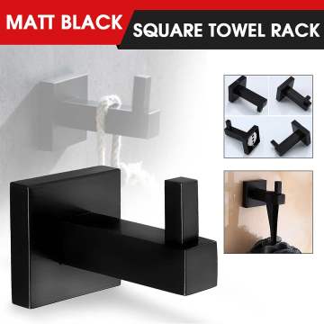 Xueqin Matte Black Square Towel Rack Wall Mounted Holder Rail Tissue Roll Toilet Brush Holder Robe Hook Bathroom