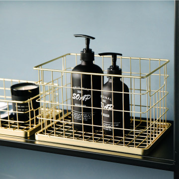 Ins Golden Metal Storage Basket Nordic Bathroom Dressing Table Cosmetics Organizer Basket Office Sundries Finishing Iron Basket