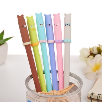 6 pcs/lot Cute Kawaii 0.3mm Plastic Gel Pen Cartoon Bear Canetas Neutral Pens for Writing Kids Gift School Stationery Supplies