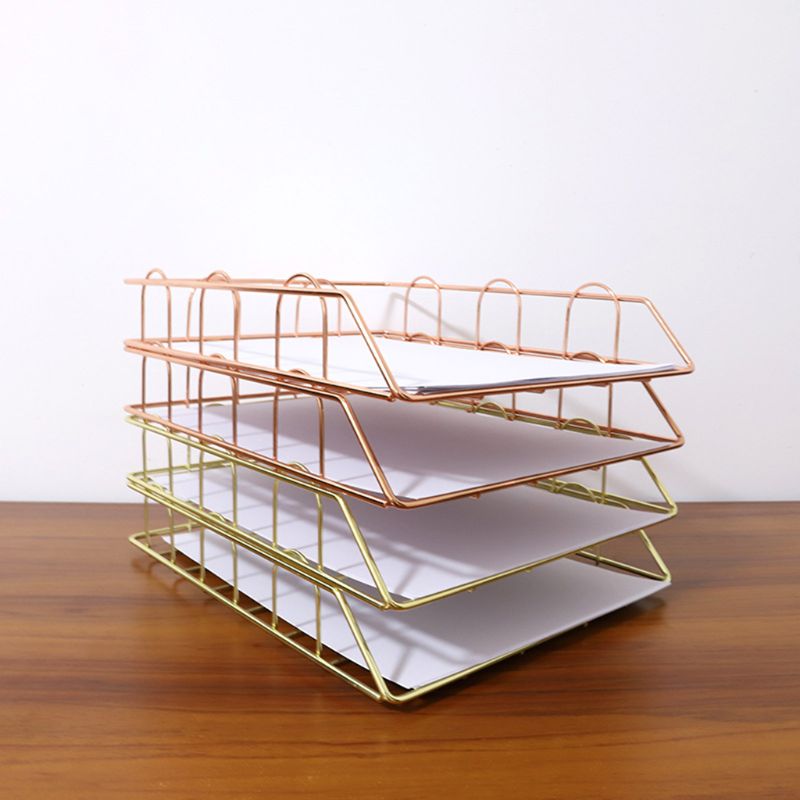 Folding Wrought Iron Letter Magazine Newspaper Holder Storage Rack File Tray for Office Desk Organizer Supplies