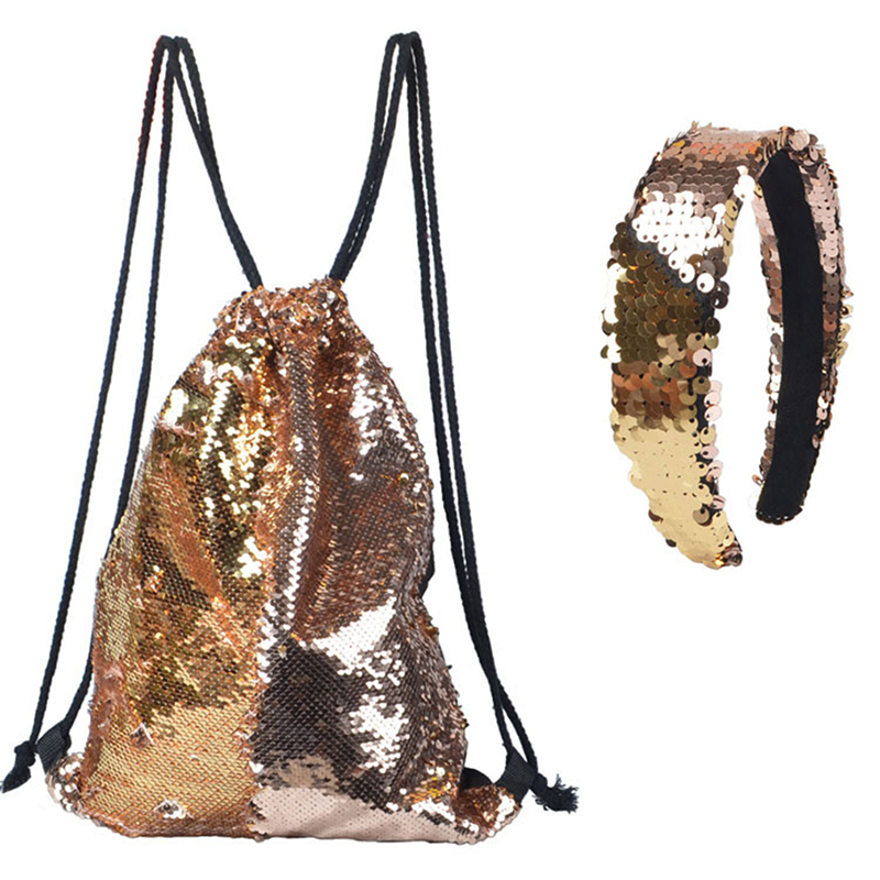 Mermaid Sequin Drawstring Backpack Women Glittering Sequins Shoulder Bag Magic Reversible Glitter Drawstring Backpack Teenagers