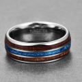 Nuncad Polished 8MM Hawaiian Koa Wood Men Ring Full Size Wedding Bands Blue Imitation Vermiculite 100% Tungsten Carbide Ring
