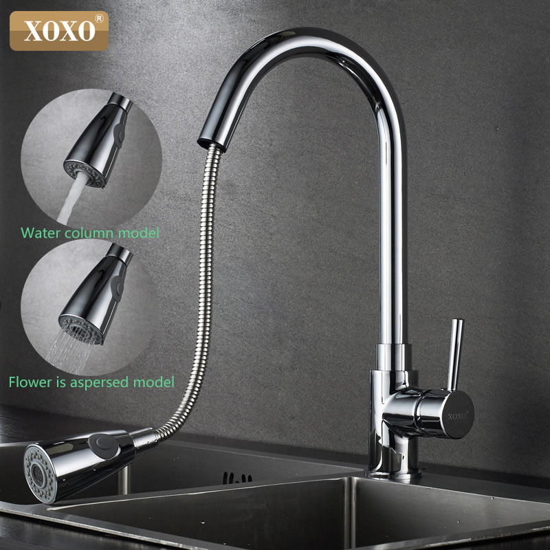 XOXO Deluxe Pull out Spray Kitchen Faucet Mixer Tap Pullout Sprayer Kitchen Faucet SATIN NICKEL BRUSHED brass material 83011S
