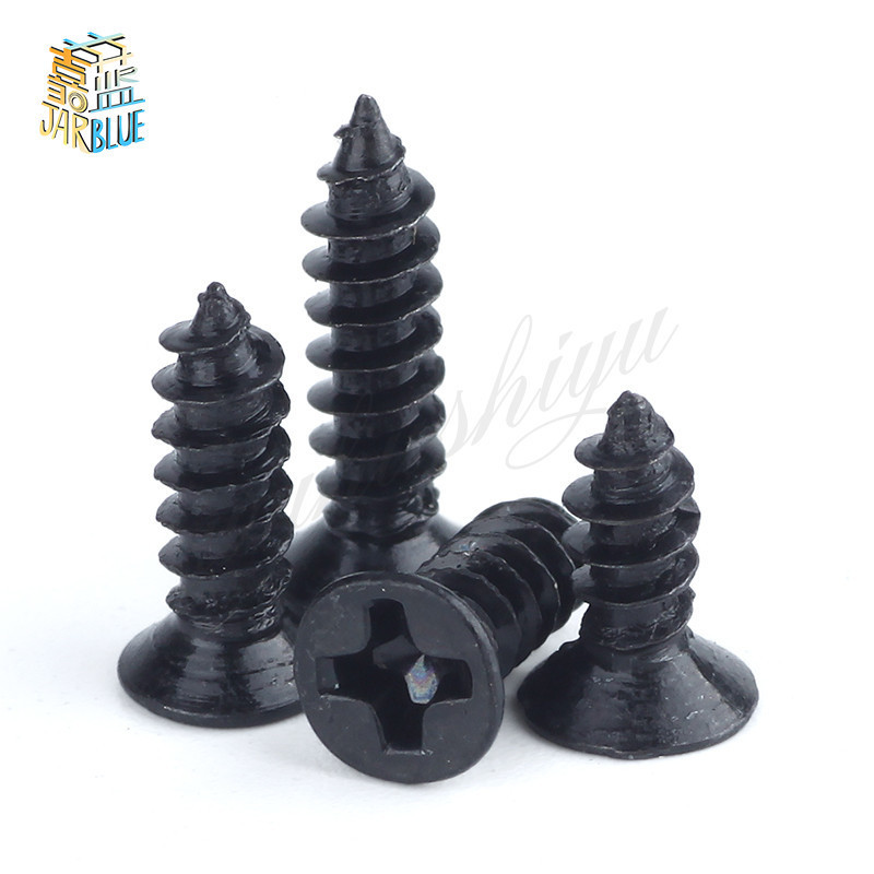 100Pcs M1.4 M1.7 M2 M2.3 M2.6 M3 DIN7982 KA Black Self-tapping Screws Countersunk Flat Head Electronic Small Screws