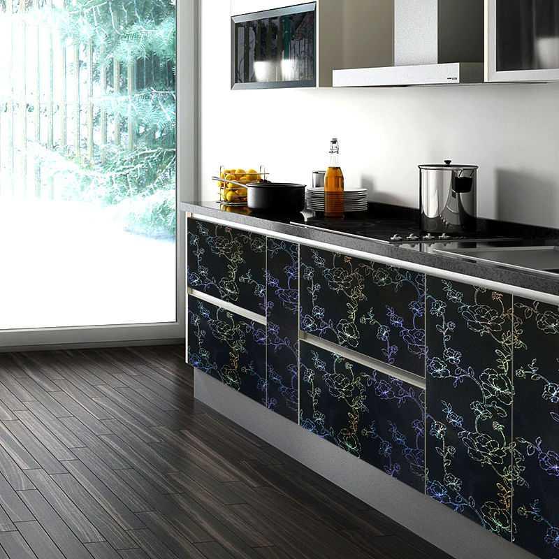 Old Furniture Cabinets Renovation Stickers Self-adhesive PVC Kitchen Waterproof Oil-proof Wallpaper Laser Flower Decorative Film