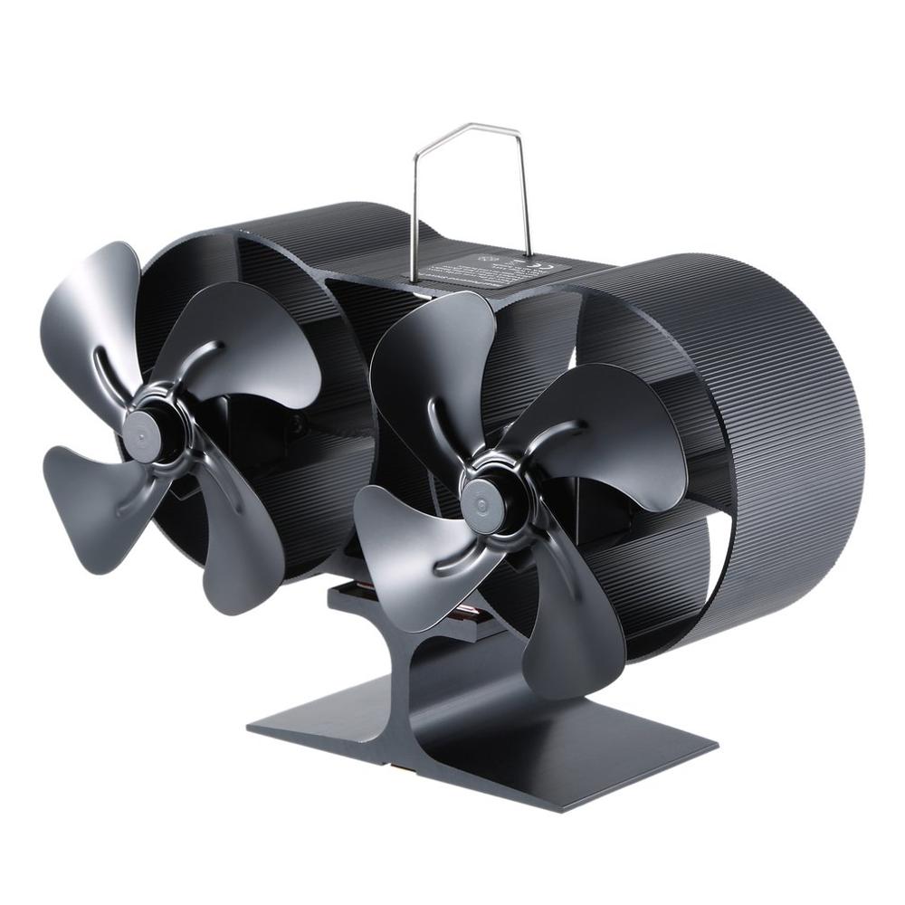 Dual Head 8 Blades Powered Stove Fan Aluminium Silent Eco-Friendly For Wood Log Burner Fireplace Fan Efficient Heat Distribution