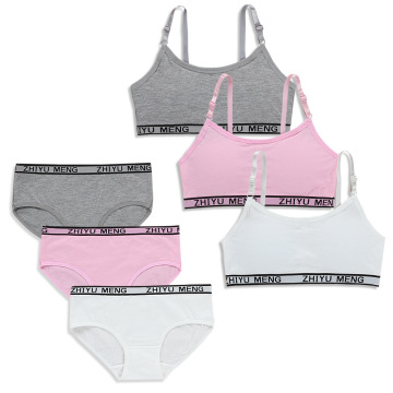 Teen Girls Underwear Soft Padded Cotton Letter Print Bra Set for Young Girls for Yoga Sports Running Free Size