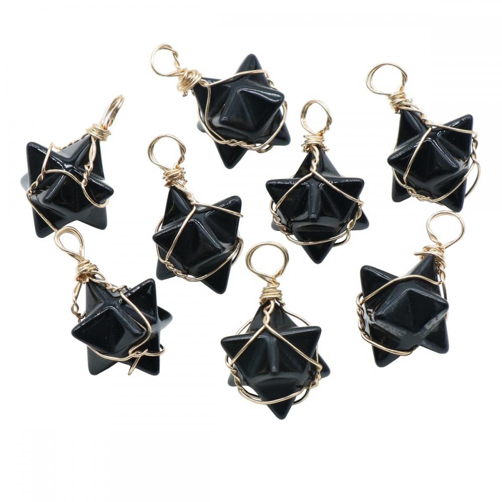 Black Obsidian Merkaba Star Pendants for Necklace Jewelry