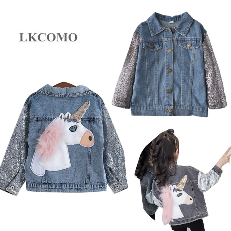 Girls Jackets unicorn Sequin Cowboy Coat unicorn Fashion Style Teens Outerwear Embroidery Girls Jackets Coat Children Jean Cloth