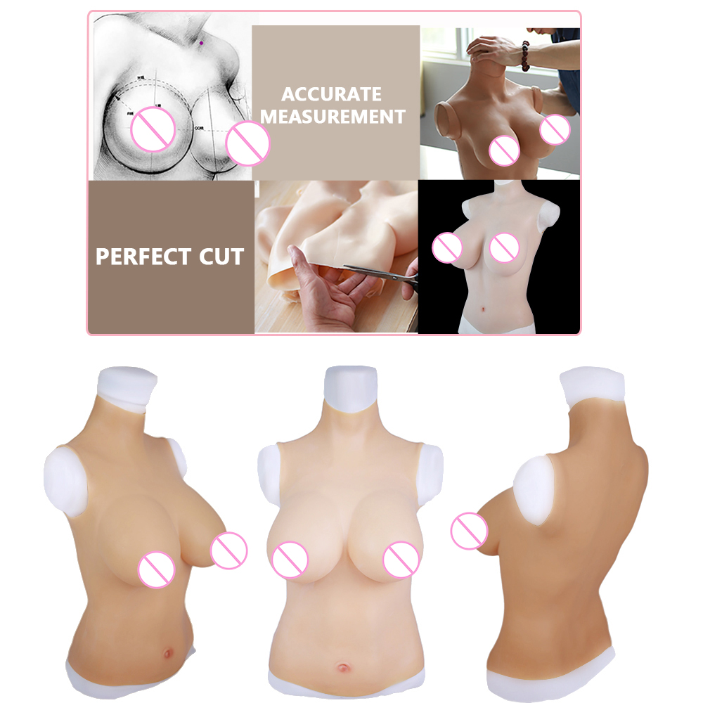 KOOMIHO 80G CUP Crossdresser Silicone Half Bodysuit High Collar Neck Breast Forms for Men Fake Boobs Crossdressing Drag Queen 2G