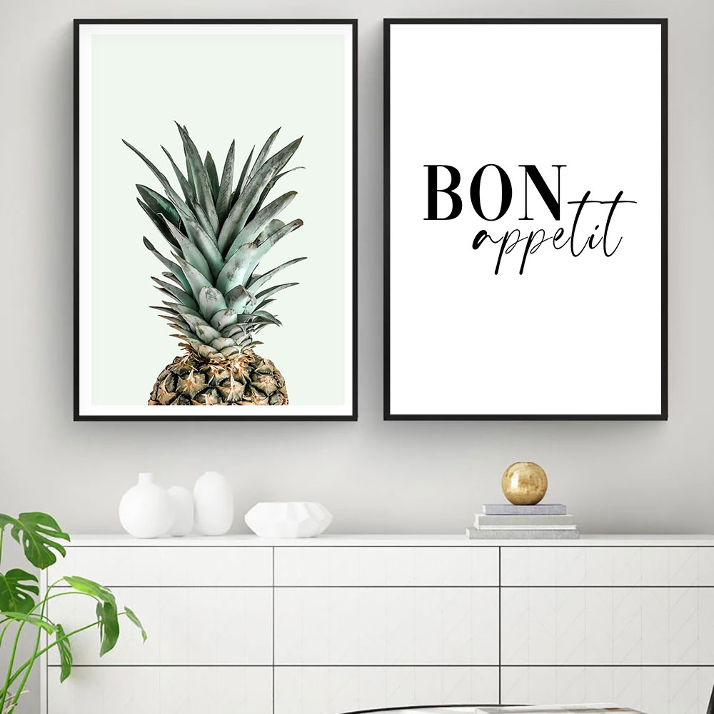 Tropical Wall Art Canvas Painting Pineapple Posters and Prints Green Door Bon Appetite Pictures for Living Room Kitchen Decor