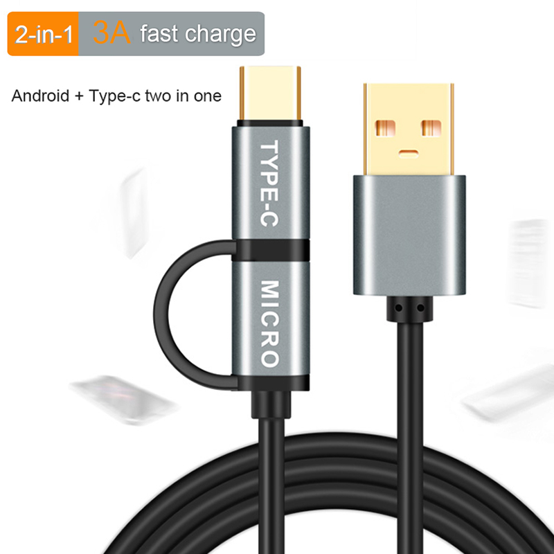 2 in 1 USB Data Cable Micro usb Type C Charger Cable for Samsung Fast Charging Mobile Phone Charge Cable for Xiaomi Huawei Honer