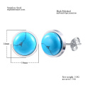 RIR Blue Stone Color Turquoises Slab Stud Earrings In Stainless Steel For Men and Women