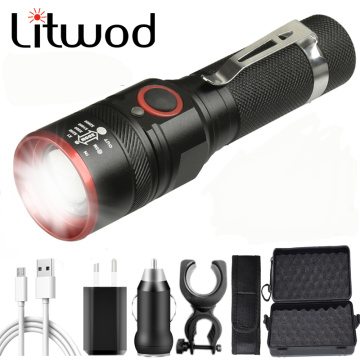 XM-L T6 Led Flashlight 3000lm USB Rechargeable 18650 Battery Torch Aluminum Waterproof 3 Mode Lantern for Cycling Camping Litwod