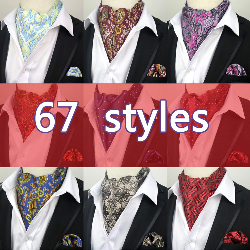 YISHLINE Men Luxury Silk Ascot Tie set Man Cravat Tie & Handkerchief Set Floral Paisley Dots Pocket Square Set For Wedding Party