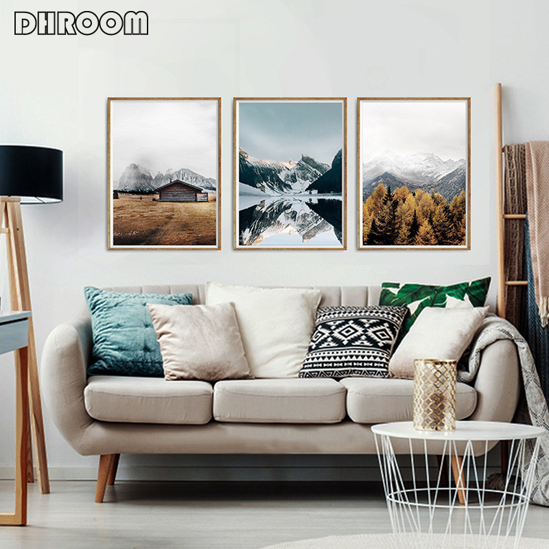 Scandinavian Canvas Poster Snowy Mountain Landscape Print Lake Wall Art Nature Painting Home Decoration Yoga Wall Pictures