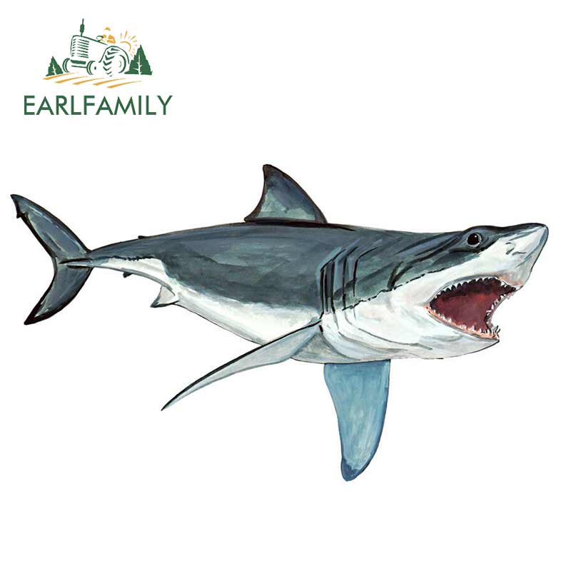 EARLFAMILY 13cm x 7.7cm Great White Shark Vinyl Decal Home Office Kitchen Dorm Wall Art Tablet Cartoon Car Stickers Graphics