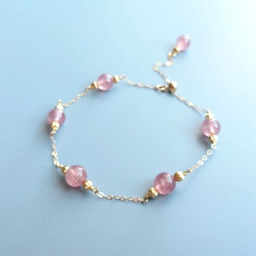 Lii Ji Real Natural Strawberry Quartz 9K -GF Chain Adjustable Bracelet Delicate Jewelry For Female Chain Bracelet