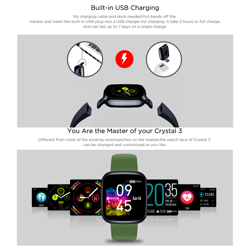 Zeblaze Crystal 3 Heart Rate Blood Pressure Monitor Smartwatch IPS Color Display Long Battery Life Smart Watch Activity Tracker