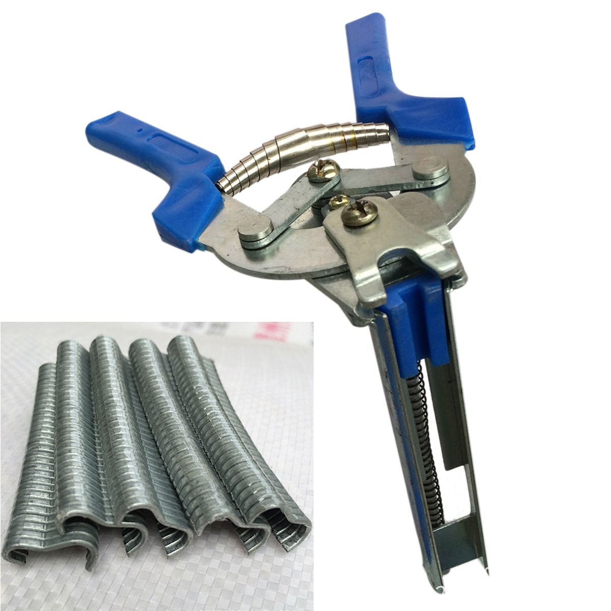 WSFS 1pc Hog Ring Plier Tool and 600pcs M Clips Chicken Mesh Cage Wire Fencing Crimping Solder Joint Welding Repair Hand Tools