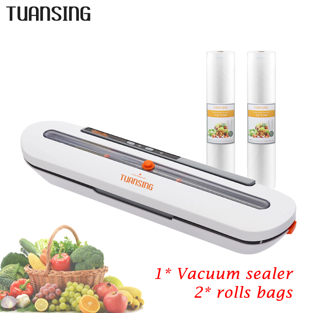 TUANSING Vacuum Food Sealers 220V/110V Automatic Vacuum Sealing Machine and 2 Rolls bags (12/15/20/25/28cm food storage bags)