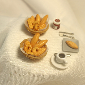 Mini coffee cup 1/12 dollhouse miniature bread with basket pretend play food kitchen set for kids doll food toy accessories