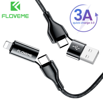 FLOVEME 4in1 Cable 3A Fast Charging USB Cable For iPhone12 11 USB Type C Cable For Xiaomi Samsung Phone Accessories Charger Cord