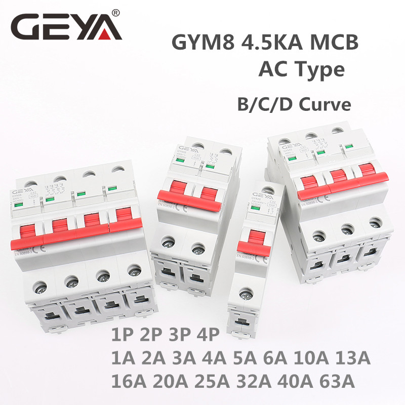 GEYA GYM8 3P MCB 6A 10A 16A 20A 25A 32A 40A 50A 63A 220V Mini Circuit Breaker Din Rail C Curve with CE CB SEMKO Certificate