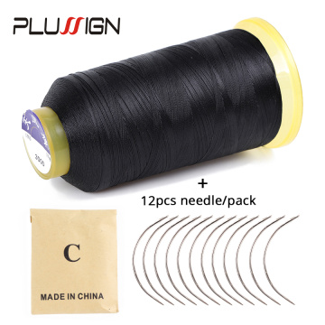 Plussign Hot Sell 12Pcs 6Cm Length C Type Weaving Needles Curved Needles And 1 Roll Spools Of Weaving Thread For Hair Weft