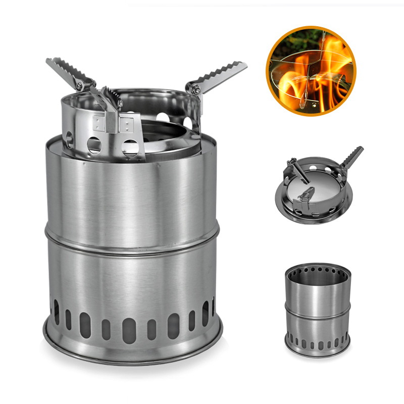 Large Size Wood Stove Split Portable Gas Stainless Steel Gas Firewood Burners Camping Backpacking Furnace